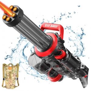 Gatling - Pistolet à eau électrique - Pour adultes et enfants - Le pistolet à eau le plus puissant avec sac à dos, buse rotative et feu de bouche - 2 piles (noir) (Lipuhua Ltd, neuf)