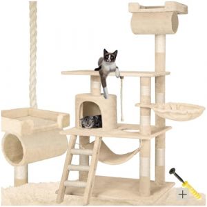 Tectake&reg; Arbre &agrave; Chat Griffoir 141cm - Maison Int&eacute;rieure avec Grattoir, Rampe, Couchage, Hamac, Tunnel, &Eacute;chelle et Lit pour Chats (Made4Home SAS, neuf)