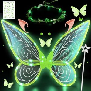 Ailes de F&eacute;e Lumineuses &agrave; Led, Ailes de Papillon Avec Oreilles d'Elfe, Bandeau de F&eacute;e &agrave; Led Et Baguettes de F&eacute;e &Eacute;toile, Ailes de Papillon, Ailes de Princesse, Costume d'Aile pour Carnaval ou Soir&eacute;es (Nadia.Nie, neuf)
