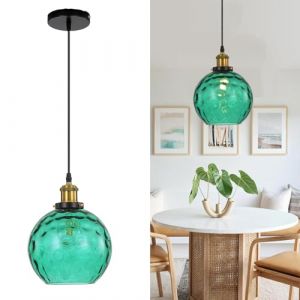 HJXDtech Lampe Suspendue Vintage Industriel avec Globe en Verre Artistique de 20cm, Finition Bronze Antique E27,Suspension Luminaire Rétro Loft pour Salle à Manger, Chambre et Salon (Vert) (HJXDtech, neuf)