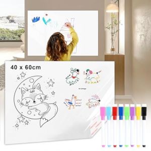Joaecosmhui Rouleau Adhésif Effaçable à Sec 40 x 60 cm - Tableau Blanc Auto-adhésif, Tableau Blanc Effacable Ultra-flexible avec 8 Marqueurs Effaçables, Facile à Coller et Décoller, Sans Résidu (Xin Fei Yang, neuf)