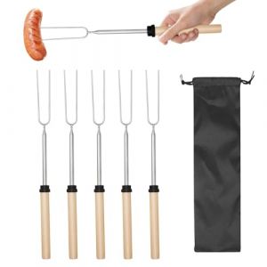 Fourchette Telescopique, Brochettes pour Barbecue, Fourchette Guimauve, Fourchettes &agrave; Griller, Brochettes pour Chamallow, pour Tenir Les Hot Dogs, Longueur Pli&eacute;e 30.5CM, Longueur D&eacute;pli&eacute;e 80.5CM (DONGFENGHOUSE, neuf)