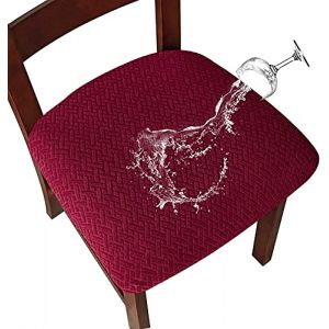 LANSHENG Housse de Chaise 2/4 Pi&egrave;ces Housse de Coussin de Chaise Housse de si&egrave;ge de Chaise imperm&eacute;able D&eacute;montable Housse Assise Chaise Elastique Jacquard Lavables pour Salle &agrave; Mange (Vin Rouge, 2) (LANSHENG FR, neuf)