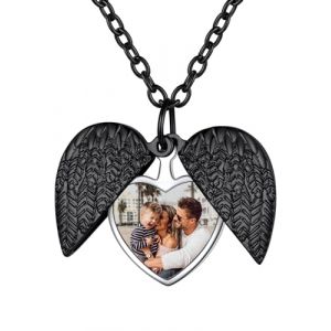 Custom4U Pendentif Aile d'Ange Photo à Personnaliser Femme Collier Coeur avev Photo Dedans Bijoux Personnalisé (Custom4U Store, neuf)