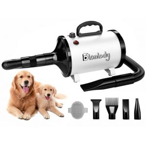 Blanlody Pulseur pour Chien Blower - Très Silencieux - 4,5 CV / 3200 W - Moteur réglable - Souffleur de Soins pour Chien avec 4 Buses différentes - Tuyau élastique et Brosse d'entretien (UChioce, neuf)