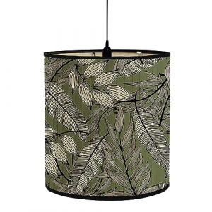 FANSU Abat-Jour en Bambou Classique Tambour Abat-jour, imprimé feuille de palmier Remplacement Abat, Jour Fait à la Main,pour Lampe de Table/Chevet,Suspension,Lampadaire (blanc vert,30x30x30cm) (JINBO, neuf)