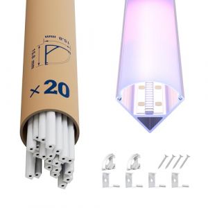 20x Profilé Aluminium d’Angle pour Rubans LED 2M (40m) – Support aluminium robuste pour bande lumineuse LED, 15.8 x 15.8mm – Installation murale ou au plafond (JIAHAO LIGHTING, neuf)