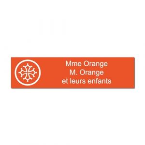 Plaque grav&eacute;e pour nom et num&eacute;ro bo&icirc;te aux lettres Croix Occitane autocollante 10x2,5cm personnalis&eacute;e 1 &agrave; 3 lignes Orange (my-goodprice, neuf)