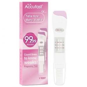 Accufast test de grossesse avec INDICATEUR DE SEMAINES pour détection précoce, dire combien de semaines enceinte, test urinaire hCG avec un résultat rapide & précision de 99,99% (1 test) (accufast, neuf)