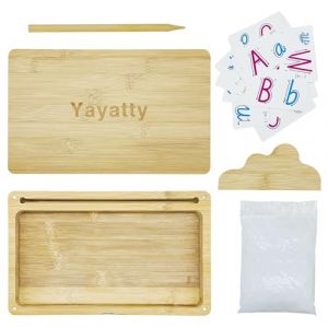 Yayatty Bacs &agrave; Sable en Bois Montessori Bac &agrave; Sable avec Couvercle f&uuml;r Kinder, Table de Sable Educative Jouet avec Sable, Stylo, Carte pour Les Enfants Ecriture Lettres et Chiffres, Dessin, Blanc (JiaMai Store, neuf)