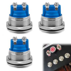3 Pièces Boutons Poussoirs Momentanés en Acier Inoxydable 19mm, Interrupteur Poussoir 2A 12V/24V/125V/250V, Interrupteur à Bouton-poussoir, pour Véhicules et Applications Industrielles (XINSURANDZ, neuf)