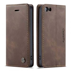 mvced Coque Compatible avec iPhone 5/5S,Anti-Choc Housse en Cuir Premium Flip Case Portefeuille Etui,caf&eacute; (cmdkd, neuf)