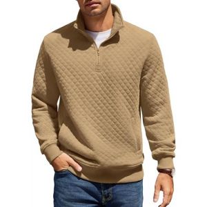 COOFANDY Hommes Chemise &agrave; Col Montant Sweatshirt &agrave; Manches Longues Hiver Col Montant Sweatshirt Coupe R&eacute;guli&egrave;re Pull 1/4 Fermeture &Eacute;clair Chaud avec Poche Camel M (COOFANDY EU, neuf)