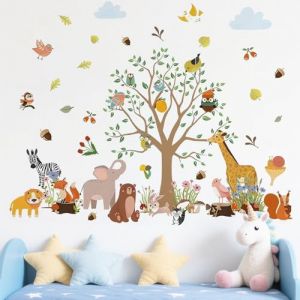 Sticker mural - 2 images - 90 x 30 cm - Jungle - For&ecirc;t - Arbre animal - Jungle - Animaux sauvages - &Eacute;l&eacute;phant girafe singe - Autocollant mural pour chambre d'enfant - D&eacute;coration murale (animaux (NexaFlex, neuf)