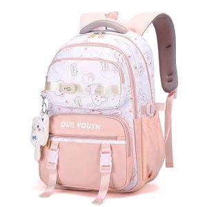 IvyH Cartable Fille Primaire Coll&egrave;ge- Sac A Dos Enfant L&eacute;ger et Imperm&eacute;able d'une Capacit&eacute; de 32 litres pour les Filles &acirc;g&eacute;es de 8 &agrave; 16 ans, Sac D'&eacute;cole en Nylon avec Pendentif Mignon, Rose (IvyH, neuf)