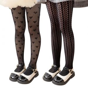 LOLANTA 2 paires de collants résille à motifs pour filles, collants en dentelle ajourée pour fête de carnaval, Cœur/blé noirs, 8-12 ans, L (LOLANTA, neuf)