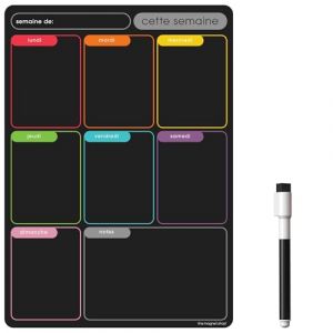 Planning Frigo Magnétique | Tableau Blanc Effaçable & Semainier | Liste de Courses et Calendrier pour Organisation Familiale (30 x 21cm [A4], noir & multicolore) (The Magnet Shop., neuf)