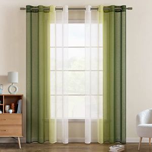 EMEMA Rideau Voilage Rideaux Dégradé à Oeillet Voilages Intérieur Fenêtre en Polyester Couleur Changée Voile Transparent Décor pour Salon Chambre Bureau Lot de 2, 140x145 CM Olive (EMEMA HOME, neuf)