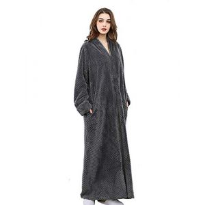 Kinloy Robe de Chambre L&eacute;g&egrave;re pour Femmes Dames Longue Flanelle &Eacute;ponge Doux et Confortable Robe de Bain pour la Nuit V&ecirc;tement de Nuit Gris L 10-14 UK (Chaobaihuo, neuf)