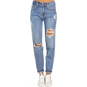 Roskiky Jean boyfriend stretch, jean &eacute;lastique pour femme, jean taille haute d&eacute;chir&eacute;, jean d&eacute;lav&eacute;, jean mom, pantalon slim en denim, XL (RoskikyEU, neuf)