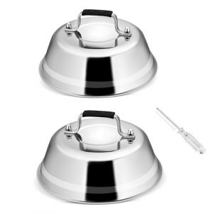 Joyfair Lot de 2 cloches à hamburger en acier inoxydable avec poignée anti-brûlure, cloche à fondre avec tournevis pour barbecue, steak, fromage, teppanyaki, extérieur et intérieur, passe au (Joyfair-FR, neuf)