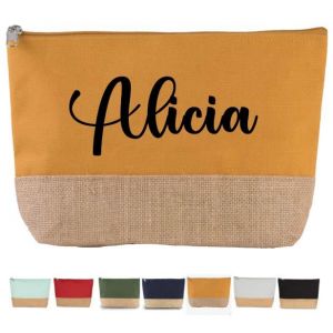 Grande Pochette de Maquillage, Trousse de Toilette avec Texte, pr&eacute;nom et Motif personnalis&eacute;e 5 Coloris 27x18x5cm, Cadeau, no&euml;l, Femme, Anniversaire, Mariage, Nounou, Atelier fran&ccedil;ais (Moutarde) (Le coin cadeaux, neuf)