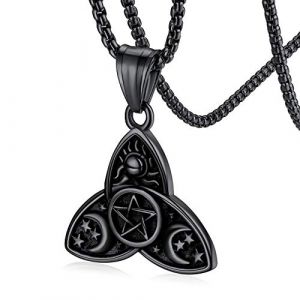 FaithHeart Collier Wicca Triple Déesse,Pendentif Pentacle Triple Lune Acier Inoxydable,Bijoux Amulette de Protection Pentagramme Païen Homme Garçon (FaithHeart Jewellery, neuf)