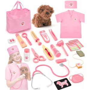 Ophy Malette Docteur Enfant, Bois Malette Docteur avec Chien en Peluche, Stéthoscope de Haute Simulation,Déguisement Docteur Enfant Jeux D'imitations Cadeau pour Enfants 3 4 5 6 Ans Garçons Filles (HHFSYexp OÜ, neuf)