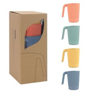 Zfseyuh 4 Pièces Tasse à Boire Reutilisable Tasse Empilable Tasse à Café Tasse Camping PP Mug avec Poignée 350 ml pour Pique-Nique, Cuisine, Café (Hongdz, neuf)