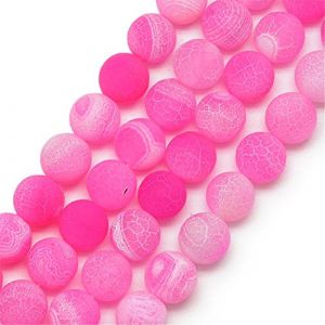 Lot de 18 perles en pierre précieuse de 6 mm 8 mm 10 mm Pierre Agate Givrée ronde Pierre naturelle Pierre Agate givrée Perle en pierre semi-précieuse avec trou pour enfiler (Rose, 6 mm – 18 pièces) (Perlinshop, neuf)