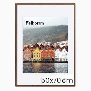 Feihorrm Cadre photo en bois massif, Cadre en ch&ecirc;ne, Avec verre tremp&eacute;, Pour photos de 50 x 70 cm sans passe-partout ou de 39 x 49 cm avec passe-partout (Brun fonc&eacute;, 50 x 70 cm/ 1x) (Feihorrm-FR, neuf)