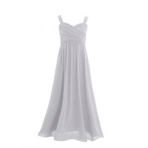 Freebily Longue Robe à Bretelles Mariage Cérémonie Enfant Fille Robe Demoiselles d'honneur Eté Robes de Fête Gala en Mousseline Gris 12 Ans (MissPretty, neuf)