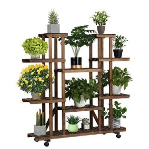 Yaheetech Étagère à Fleurs en Bois Supports de Pots à roulettes Porte Plante 9 Tablettes Escalier Présentoire de Jardin 124,5 x 33 x 120 cm (Yahee365, neuf)