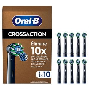 Oral-B Pro Lot De 10 Brossettes De Rechange Cross Action, AUTHENTIQUES, Noires, Nettoyage En Profondeur, Têtes Rondes, Embouts Pour Les Brosses A Dents Electriques Oral B Pro, Carton (G Trading FR, neuf)