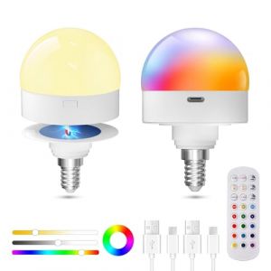 TobeBright Ampoule Rechargeable LED RGB E14 avec Telecommande,3 Temp&eacute;ratures de Couleur Dimmable Ampoule avec Aimant, USB-C pour L'&eacute;clairage D'urgence, Le camping, Les Veilleuses(Lot de 2) (Tobe-Bright, neuf)