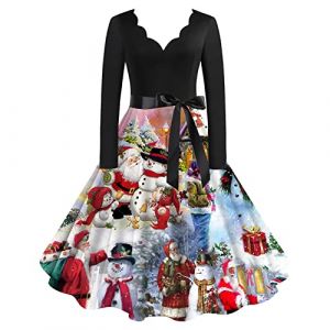 WVONIF Robe Noël Femme Robe De Noel Femme Rouge Chic et Elegante Robe Noël Rose Robe de Cocktail Vintage élégante Col Rond Jupe Plissée Rétro Rockabilly Années 50 Robe de Soirée Costume Sapin De Noël (BAULMD（90% Big Promotion Without Discount Code ）, neuf