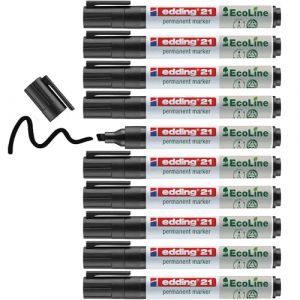 edding 21 EcoLine Permanent Marker Bullet Tip 1.5-3mm Line Black (Pack 10) (RAREWAVES-FR, neuf)