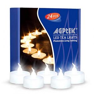 AGPTEK Lot de 24 fausses bougies chauffe-plat électriques LED vacillantes à piles sans flamme pour Noël, extérieur, Halloween, décoration de mariage, 0,2 W, blanc froid (IMAGEFRONT, neuf)