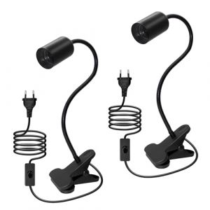 2PCS Lampe à Pince E27, 240CM Cable, 35CM Longueur 360°Flexible Col de Cygne, Douille E27 avec Pince, Lampe Pince pour Lit, Spot à Pince avec Interrupteur, Lampes de Chevet, Lampes-Clips pour Plante (LQUNFYL, neuf)