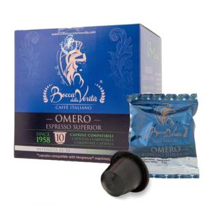 BOCCA DELLA VERITA - Bo&icirc;te de 10 capsules de caf&eacute; italien OMERO Espresso Superior, Capsules compatibles avec la machine &agrave; caf&eacute; Nespresso&reg;, 100% Made in Italy (God Save The Coffee, neuf)