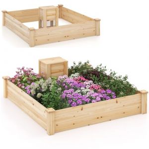 RELAX4LIFE Jardinère Surélevé 300L sans Fond avec Composteur en Bois de Sapin, Base Ouverte,Carré Potager Surélevé 124x124x25CM pour Culture de Vignes Fruits Légumes Fleurs Herbes (RELAX4LIFE, neuf)