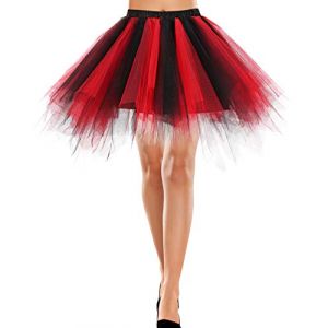 Bbonlinedress Jupe Tutu Danse Classique Vintage Rétro Femme pour Soirée Mariage Cocktail Déguisement Anniversaire Déguisement en Tulle Multicolore Black-Red L (Bbonlinedress, neuf)