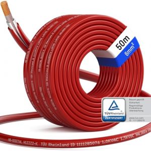 hb-digital 50m Câble Solaire H1Z2Z2-K certifié TÜV 6 mm² Résistant aux UV 1500 V Flexible Cuivre pur Cable d'extension photovoltaïque pour panneau solaire, onduleur et (HB-DIGITAL, neuf)