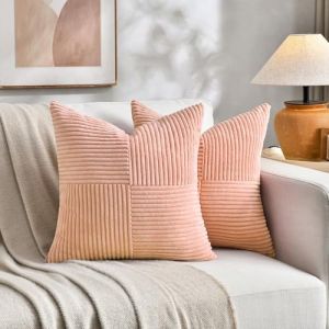 FDTERN Lot de 2 Boho Housse de Coussin 45x45 Rose p&ecirc;che,&agrave; Motif Crois&eacute; Decoration Housses de Coussin en Velours C&ocirc;tel&eacute;,Douillet Taie d'oreiller Housse Coussin Moderne pour Canap&eacute; Chambre Chaise Lit (Fdtern-eu, neuf)