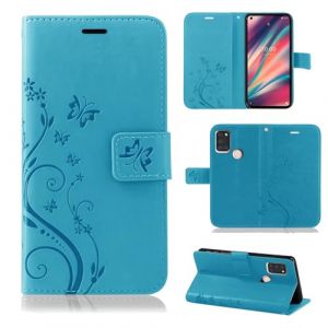 betterfon &Eacute;tui de protection, compatible avec Wiko View 5/View 5 Plus, en cuir synth&eacute;tique, portefeuille, pour View 5/View 5 Plus, motif de fleurs, bleu (Betterfon, neuf)