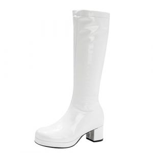 Bottes en cuir verni pour femme au genou, bottes &agrave; talons &eacute;pais &eacute;l&eacute;gantes, couleur rouge brillant audacieuse, talon bloc confortable, bottes en pvc imperm&eacute;ables &agrave; la mode pour des looks marquants (Silver Clear Selection, neuf)