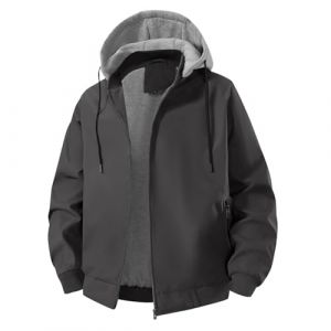KUDORO Blouson Homme L&eacute;ger pour Printemps &Eacute;t&eacute; avec Capuche Amovible Zipp&eacute;e Veste d'Ext&eacute;rieur Casual Bomber Coupe-Vent de l'Aviateur Classique(Noir,3XL) (KUDORO, neuf)