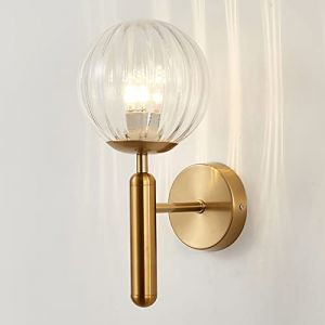 Applique Murale D'intérieur, Applique Murale E27 Moderne Avec Boule De Verre Globe, 1 Lumière, Appliques Murales En Métal Vintage Pour Salon Chambre Salle De Bain Couloir,D'or,B (ZTJ-Lighting, neuf)