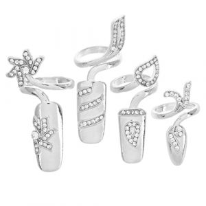 TOVINANNA Bague &agrave; Ongles Femme Alliage avec D&eacute;corations Brillantes Set Multi- Anneaux D&eacute;coratifs pour Nail Art Accessoire Manucure F&ecirc;te et Usage Quotidien (JIGZAG, neuf)