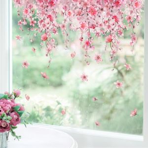 Tanlaby Stickers Fenetre Fleur Cerisier Autocollant Fenetre Fleurs Suspendues Rose Printemps Appliques Sticker Fenetre R&eacute;utilisables de Porte Vitre Fen&ecirc;tre en Verre Antistatique Double Face (JDD store, neuf)